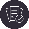 paper with check mark icon with grey circle around it